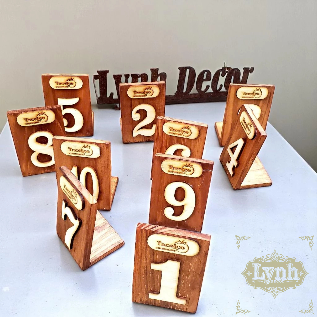 Số thẻ bàn gỗ quán cafe - FREE LOGO + Tặng khay khi mua 20 thẻ/ Bộ thẻ số bàn khắc Laser - Lynhdecor