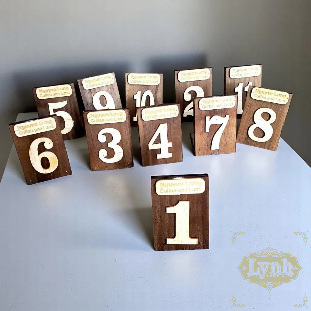Số thẻ bàn gỗ quán cafe - FREE LOGO + Tặng khay khi mua 20 thẻ/ Bộ thẻ số bàn khắc Laser - Lynhdecor