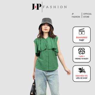Áo Sơ Mi Công Sở JP FASHION Sát Nách Phối Bèo Phủ Vai Cổ Tròn Vải Kate Nhẹ Rủ Mềm Mịn, Mát, Không Nhăn 10609036