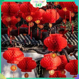 Combo 100 Đèn Lồng Đỏ Nilon Trang Trí Tết 2026, Lồng Đèn Đỏ Decor Tết Treo Cây Đón Xuân Bính Ngọ TET