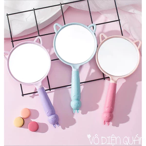 Gương Soi Trang Điểm Cầm Tay Tai Mèo Màu Pastel Bánh Bèo Cute