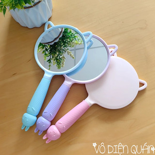 Gương Soi Trang Điểm Cầm Tay Tai Mèo Màu Pastel Bánh Bèo Cute