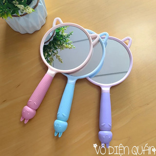 Gương Soi Trang Điểm Cầm Tay Tai Mèo Màu Pastel Bánh Bèo Cute