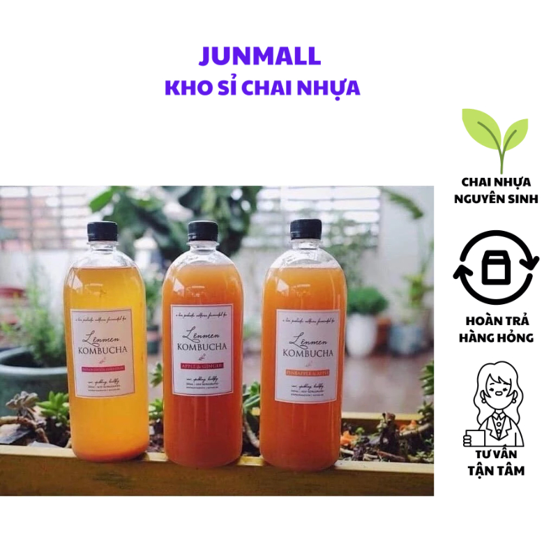 Combo 100 Chai nhựa pet đựng trà sữa 1000ml chai 1 lít nắp nhôm fi28 chai nhựa 1 lít 1l