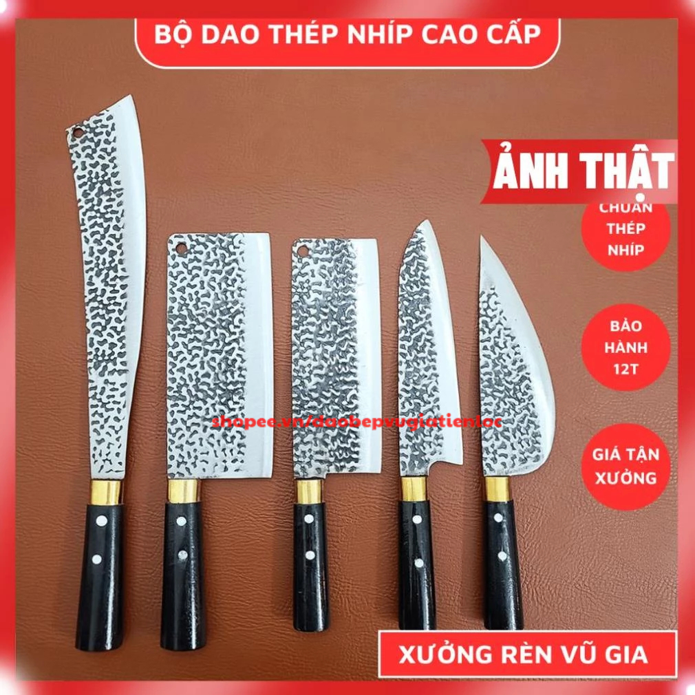 Bộ Dao Làm Bếp Thép Nhíp Dập Vân 2 Mặt, Dao Chặt Cây, Chặt Xương, Thái ...