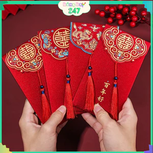 Bao Lì Xì Đỏ Kim Tuyến Kèm Tua Rua Cho Đám Cưới Hỏi Phong Cách Sang Trọng, Quà Tặng May Mắn, Lì Xì TẾT Mừng CUOI