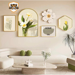 (I13)Set 5 Tranh Treo Tường Đồng Hồ Decor Phòng Khách Chất Liệu Tráng Gương Cao Cấp HỔ DECOR - TRANH ĐỒNG HỒ CAO CẤP