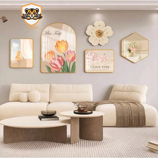(I13)Set 5 Tranh Treo Tường Đồng Hồ Decor Phòng Khách Chất Liệu Tráng Gương Cao Cấp HỔ DECOR - TRANH ĐỒNG HỒ CAO CẤP