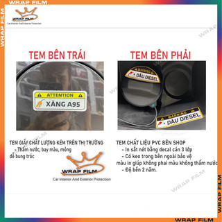 Tem dán nắp bình xăng, cảnh báo đổ xăng A95 hoặc dầu Diesel cho xe ôtô