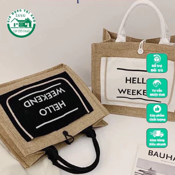 Túi cói đi biển - túi cói hello weekend , túi cói dày hàng loại 1 hot mùa hè