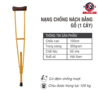 Nạng gỗ, Nạng chống nách hàng Việt NAM Chất Lượng Cao. nạng kẹp nách rẻ, bền cho người phục hồi chức năng chân.