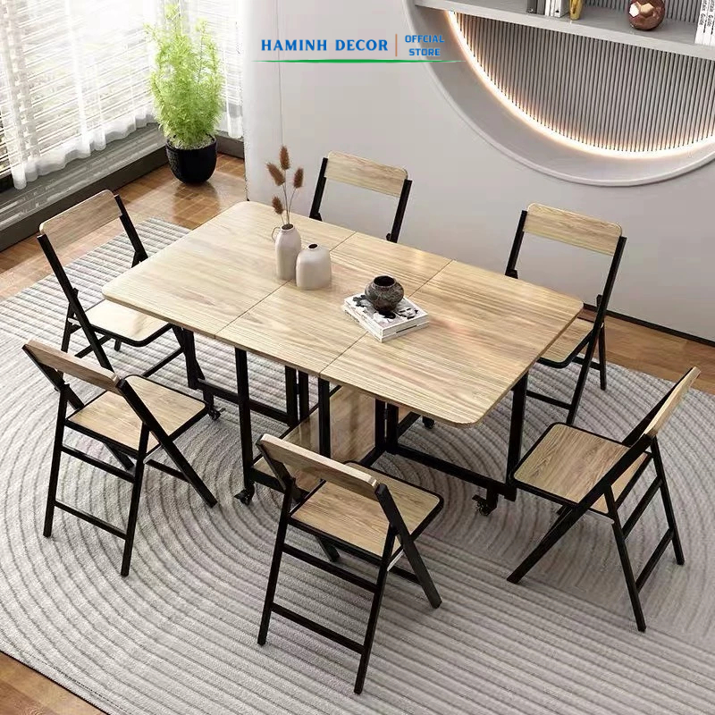 Xưởng sản xuất bàn ăn gấp gọn lắp sẵn MDF lõi xanh chống nước, chống cong vênh khung thép sơn tĩnh điện -  HM608
