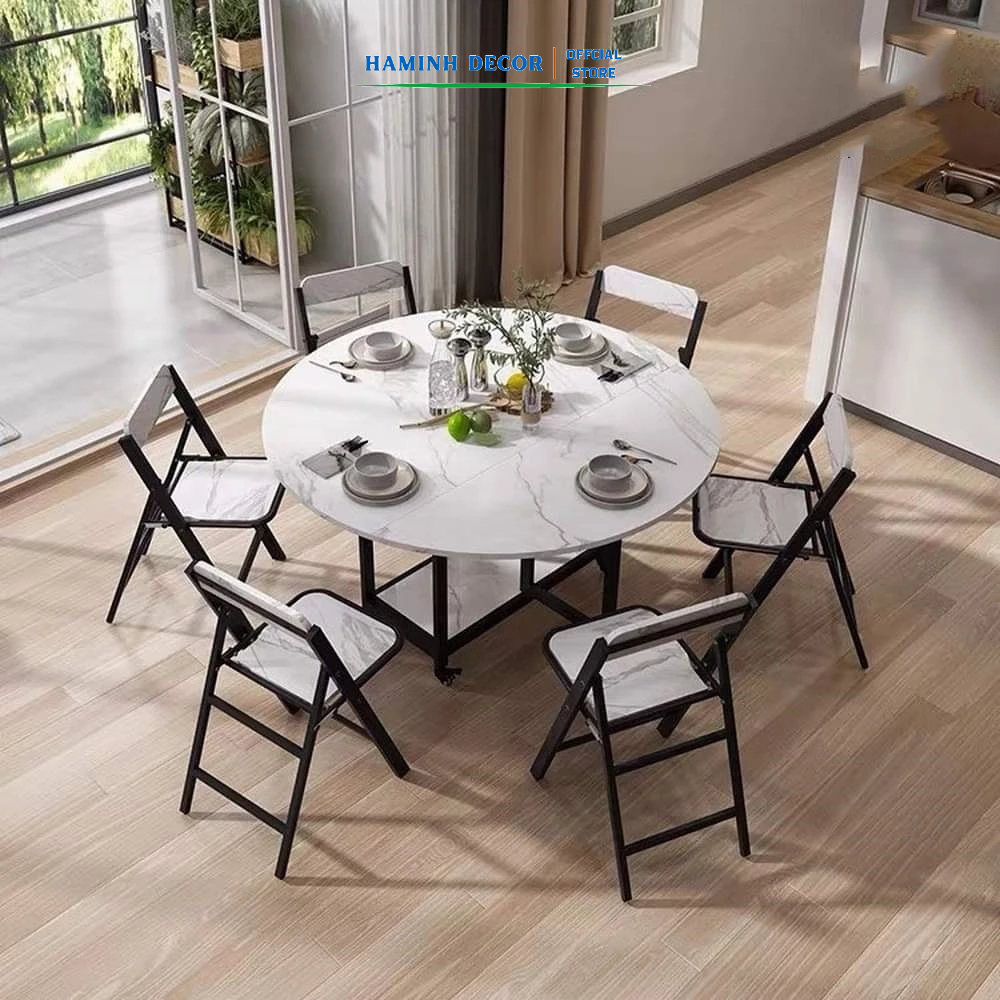 Xưởng sản xuất bàn ăn gấp gọn lắp sẵn MDF lõi xanh chống nước, chống cong vênh khung thép sơn tĩnh điện -  HM608