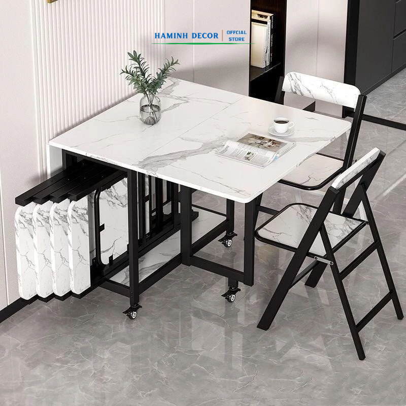 Xưởng sản xuất bàn ăn gấp gọn lắp sẵn MDF lõi xanh chống nước, chống cong vênh khung thép sơn tĩnh điện -  HM608