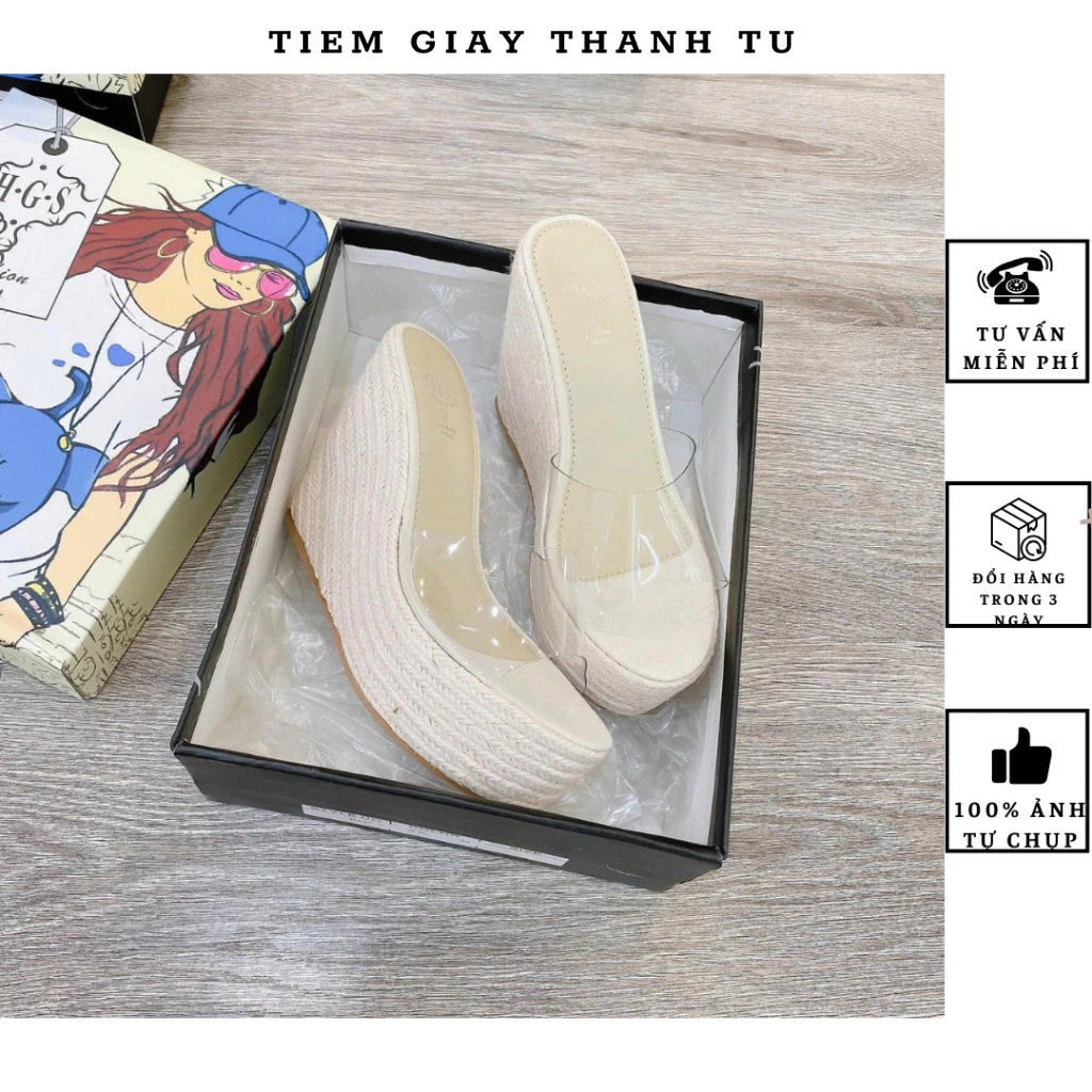 (B333-7) [bytiemgiaythanhtu] Xuồng nữ đế cói quai mica trong hộp cô gái QCCC