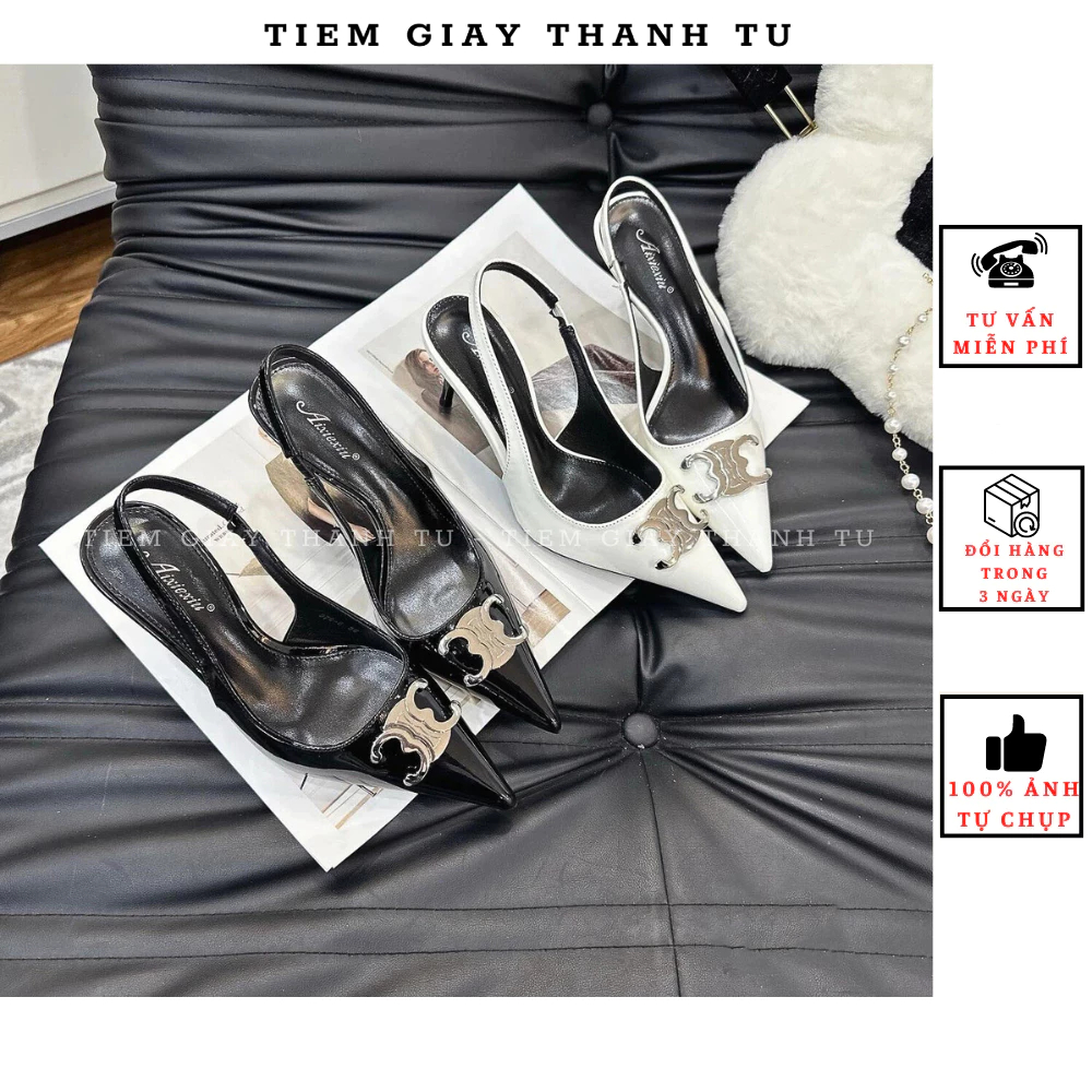 (978-8) Giày cao gót nữ công sở hở sau tag C hàng cao cấp fullbox