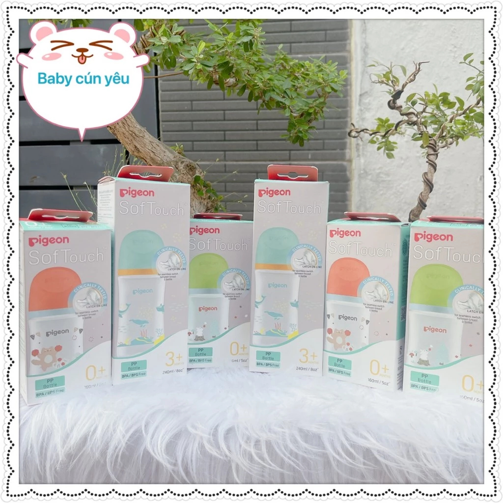 [MẦU MỚI]Bình sữa Pigeon PP Plus Thế Hệ 3 dung tích 160ml / 240ml có hoạ tiết đáng yêu