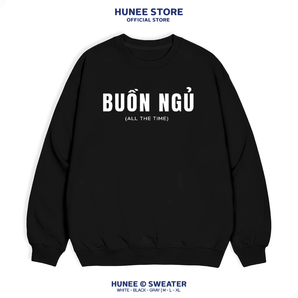 Áo Sweater Nỉ Bông Nam Nữ Trơn Form Rộng Cotton Unisex, Áo Khoác Hoodie Hunee Oversize Trend Thu Đông - Buồn Ngủ