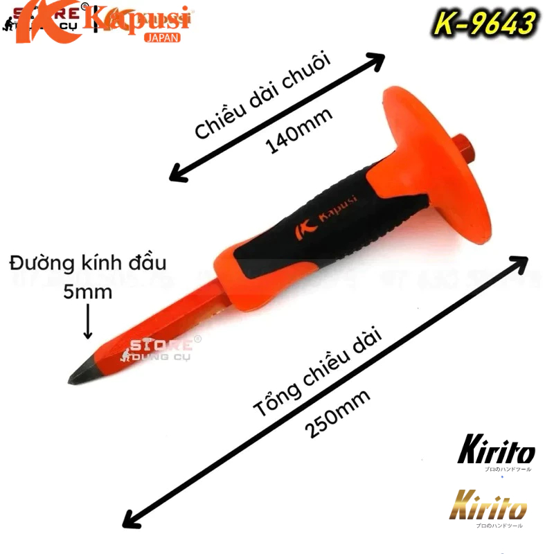 Đục bê tông cầm tay KAPUSI Japan, đầu dẹt và nhọn thép cứng sắc bén