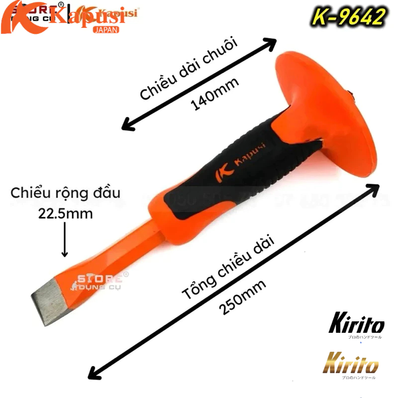 Đục bê tông cầm tay KAPUSI Japan, đầu dẹt và nhọn thép cứng sắc bén