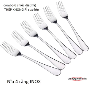 Gía rẻ- Combo 6 Chiếc Nĩa inox Dài 20.6cm Ăn Cơm Sườn Bít Tết Mỳ Ý Bóng Đẹp Dày Cứng