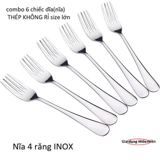 Gía rẻ- Combo 6 Chiếc Nĩa inox Dài 20.6cm Ăn Cơm Sườn Bít Tết Mỳ Ý Bóng Đẹp Dày Cứng