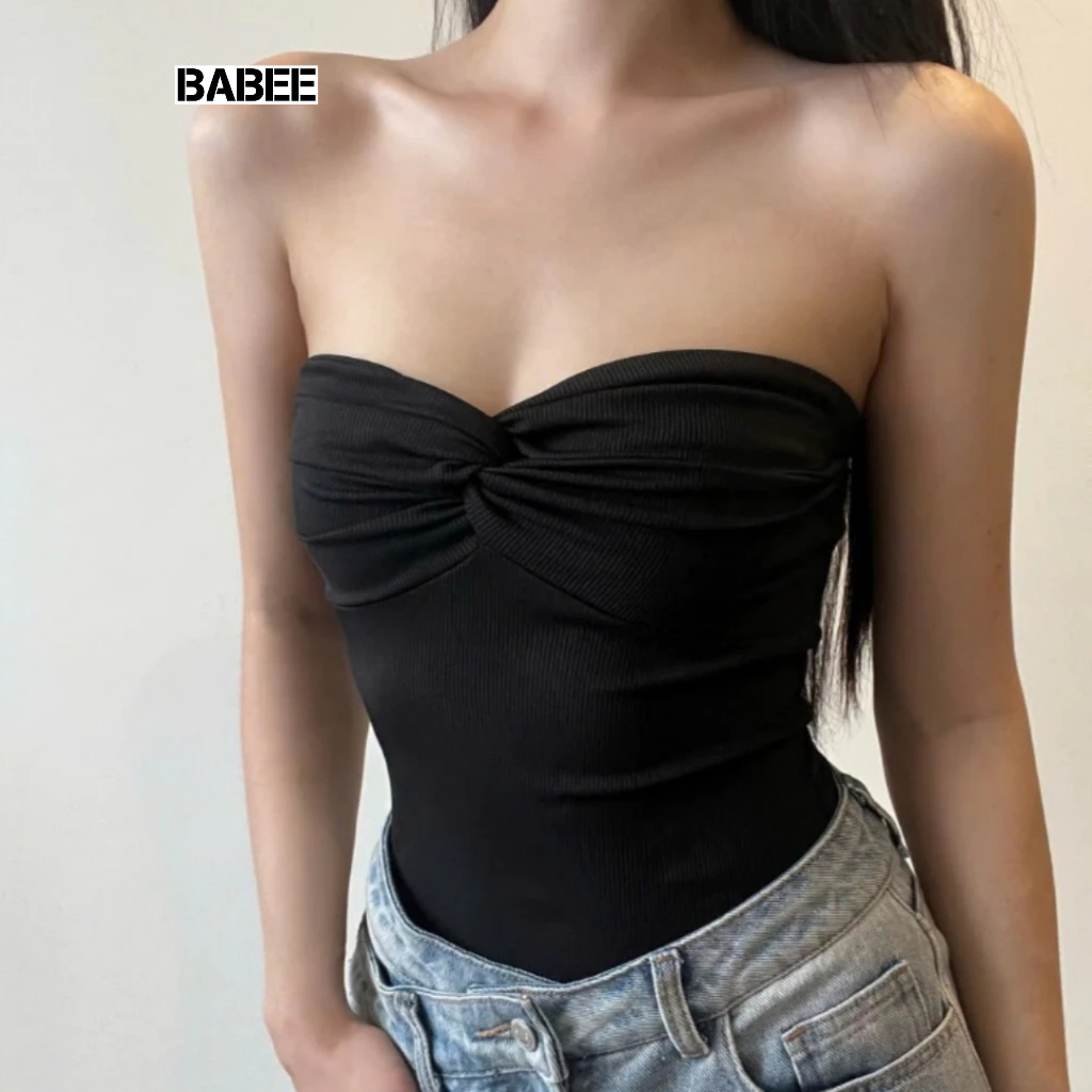 Áo Ống Nữ BABEE Xoắn Ngực Croptop Chất Thun Gân Ôm Body Phong Cách Cá Tính Gợi Cảm Quyến Rũ