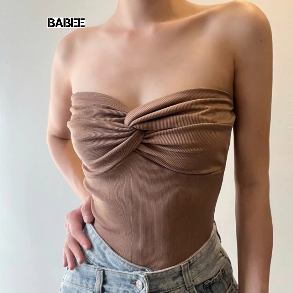 Áo Ống Nữ BABEE Xoắn Ngực Croptop Chất Thun Gân Ôm Body Phong Cách Cá Tính Gợi Cảm Quyến Rũ