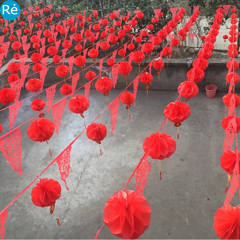 Đèn lồng đỏ truyền thống size nhỏ giấy nhựa treo cửa ra vào phòng khách trang trí tết lễ hội combo10