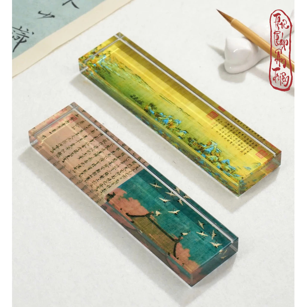 Chặn Giấy Thư Pháp Chặn Giấy Thủy Tinh Hữu Cơ Thước Kẻ Phong Cách Cổ Tranh Thư Họa Lan Đình Tự Thiên Lí Giang Sơn