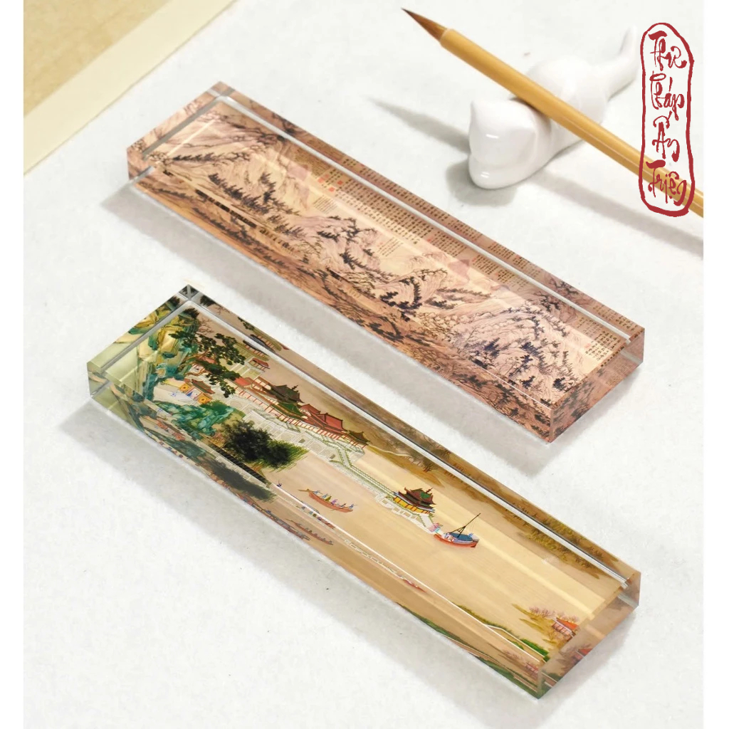 Chặn Giấy Thư Pháp Chặn Giấy Thủy Tinh Hữu Cơ Thước Kẻ Phong Cách Cổ Tranh Thư Họa Lan Đình Tự Thiên Lí Giang Sơn