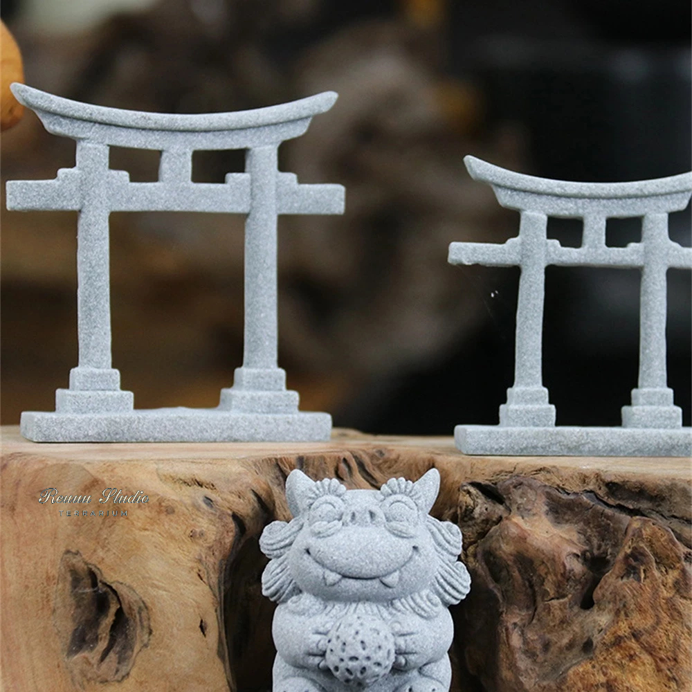 Cổng mô hình Tori làm bằng đá sa thạch cao 7,5cm chơi tiểu cảnh,terrarium, mô hình
