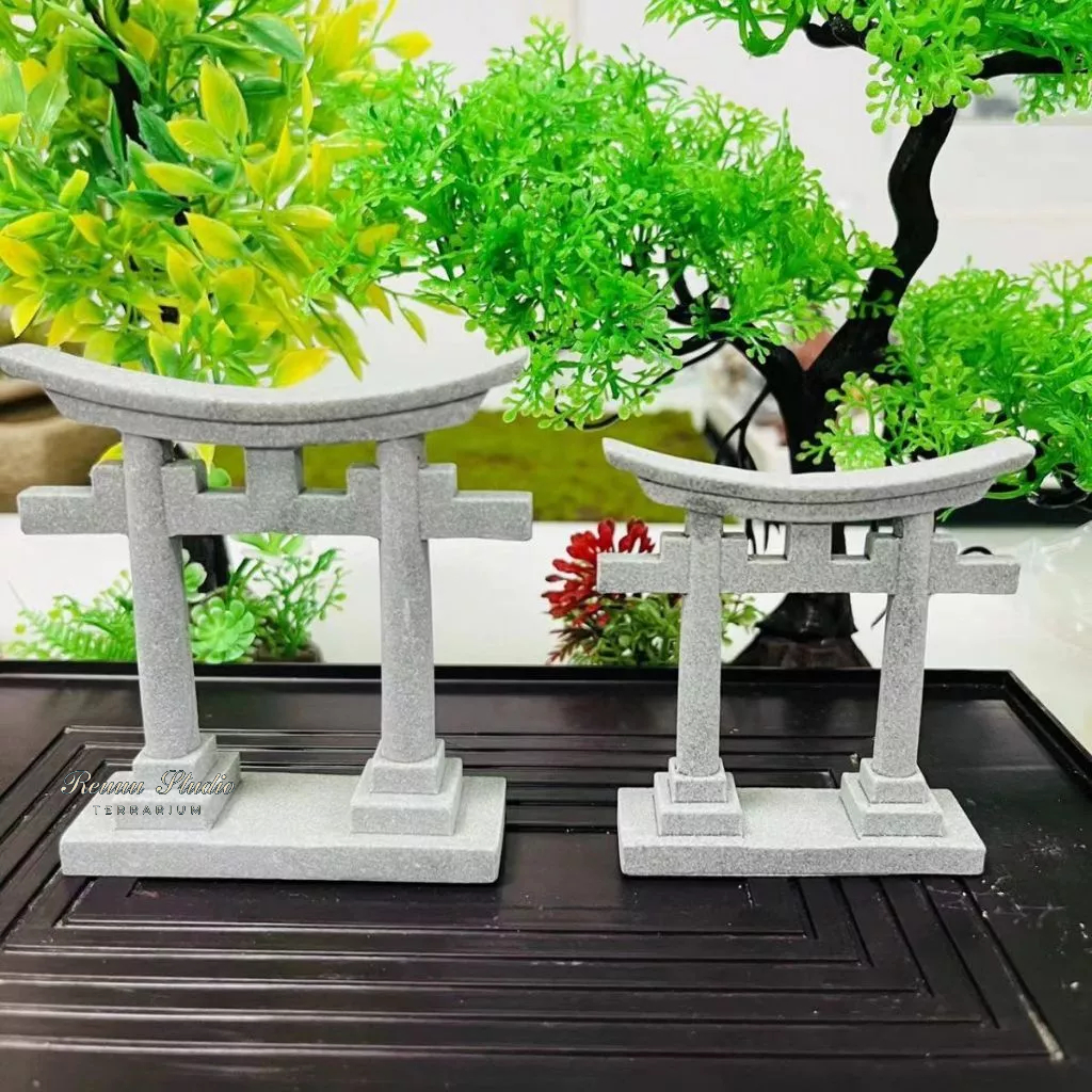 Cổng mô hình Tori làm bằng đá sa thạch cao 7,5cm chơi tiểu cảnh,terrarium, mô hình