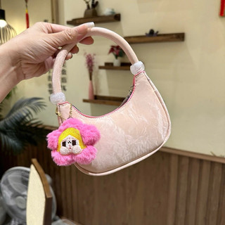 [TE010]Túi Mini Kẹp Nách Cầm Tay Da Nhung 2 Hạt Ngọc Tặng Kèm Bông Hoa Size 14cm Xinh Xắn Cho Bé Yêu