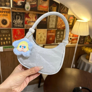 [TE010]Túi Mini Kẹp Nách Cầm Tay Da Nhung 2 Hạt Ngọc Tặng Kèm Bông Hoa Size 14cm Xinh Xắn Cho Bé Yêu