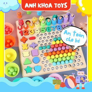 Đồ chơi câu cá nam châm kèm gắp hạt bi gỗ 13in1, kèm bảng số đếm cho bé vừa chơi vừa học