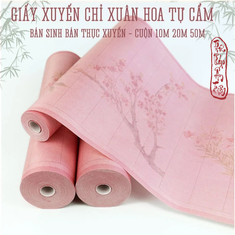 Giấy Xuyến Chỉ Kẻ Ô Viết Thư Pháp Xuân Hoa Tự Cẩm Màu Hồng Phấn Cổ Trang Nhẹ Nhàng Thanh Lịch