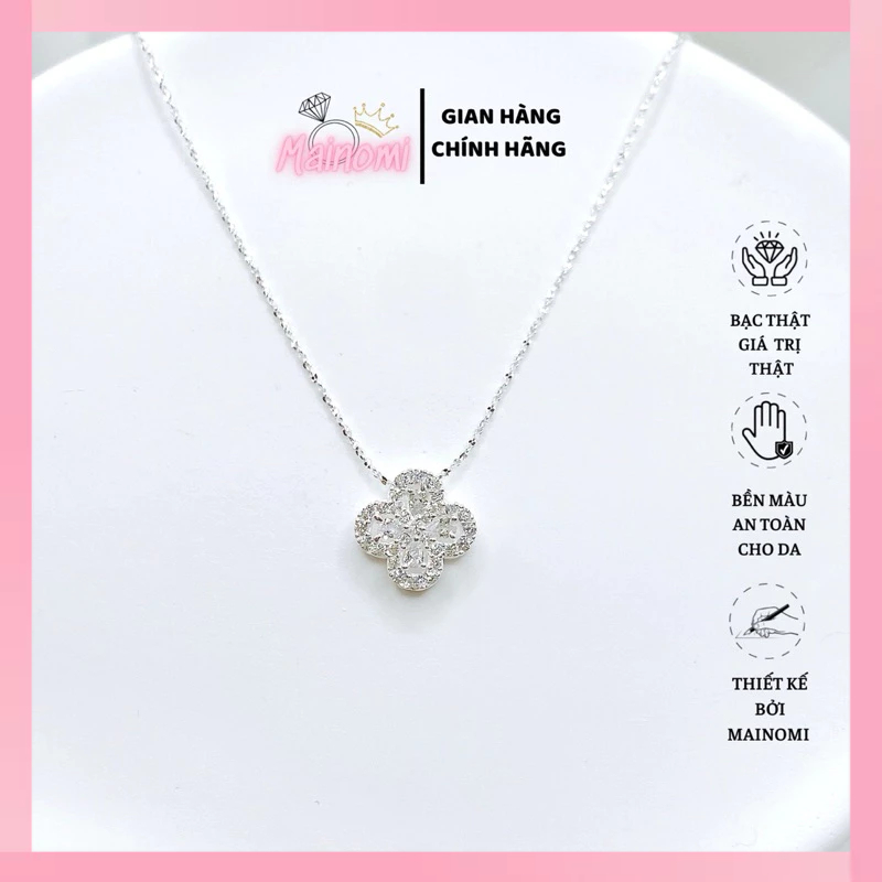 Dây chuyền nữ mặt 4 lá xỏ ngang đính đá lấp lánh MAINOMI