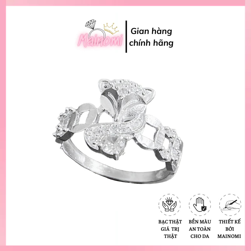 Nhẫn hồ ly Bạc ta viền kim tiền MAINOMI sang xịn lấp lánh
