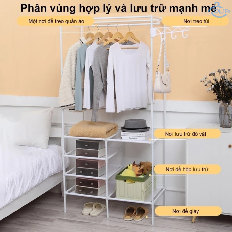 𝐎𝐥𝐢𝐟𝐞 Kệ Tích Hợp Đa Năng Giá Treo Áo Phòng Ngủ Giá Treo Quần Áo Chắc Chắn Tiện Lợi