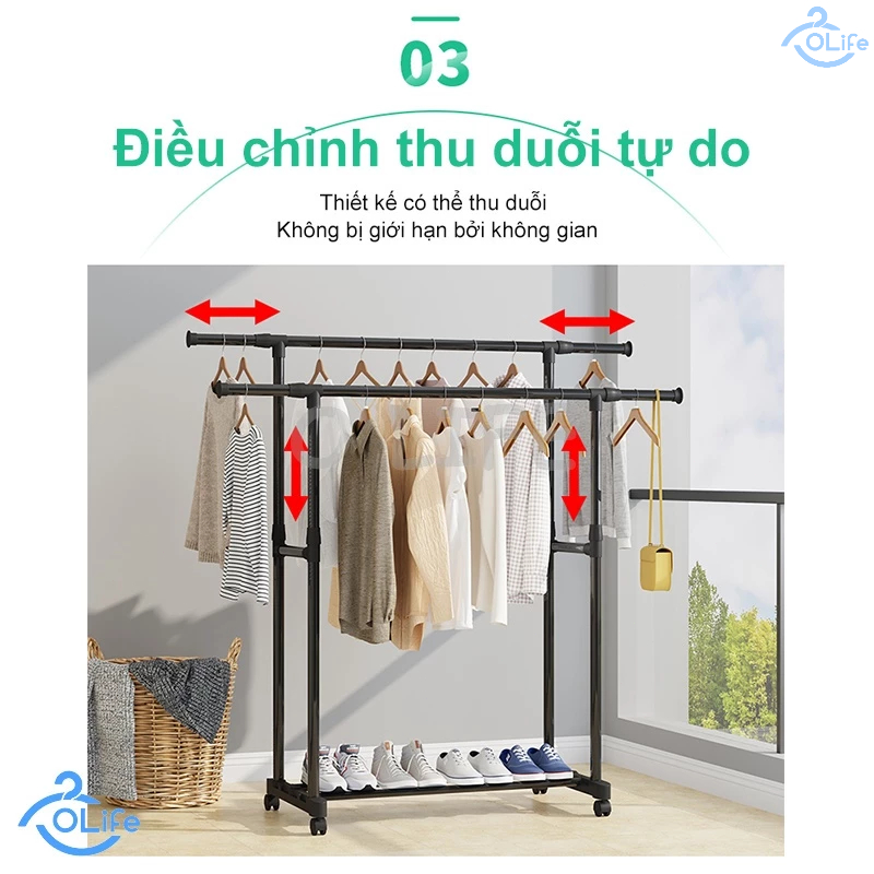 𝐎𝐥𝐢𝐟𝐞 Giá Treo Quần Áo Thép Cacbon Xào Treo Quần Áo Cao Cấp Và Bền Sào Treo Quần Áo Di Chuyển Tự Do