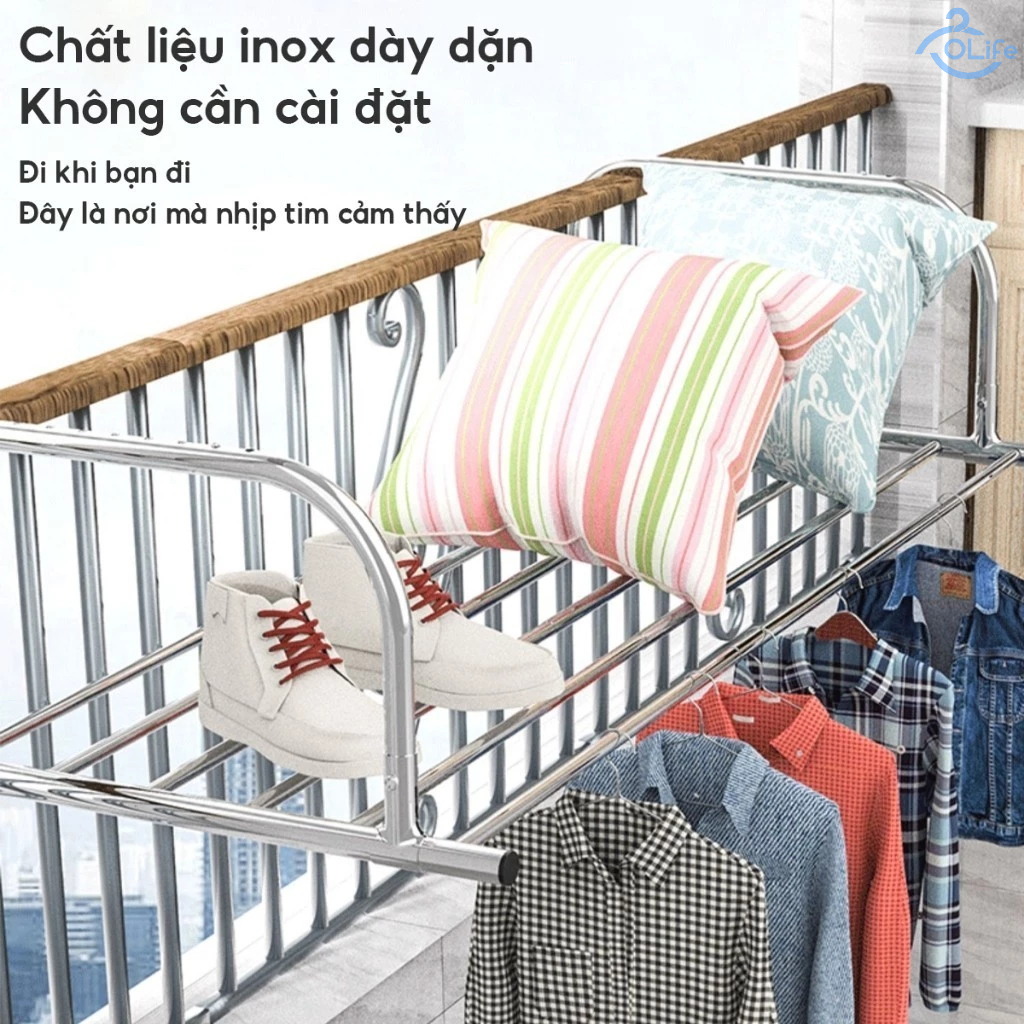 𝐎𝐥𝐢𝐟𝐞 Cây Treo Đồ Inox Giá Treo Ban Công Điều Chỉnh Được Thông Giá Treo Quần Áo Không Cần Đục Lỗ