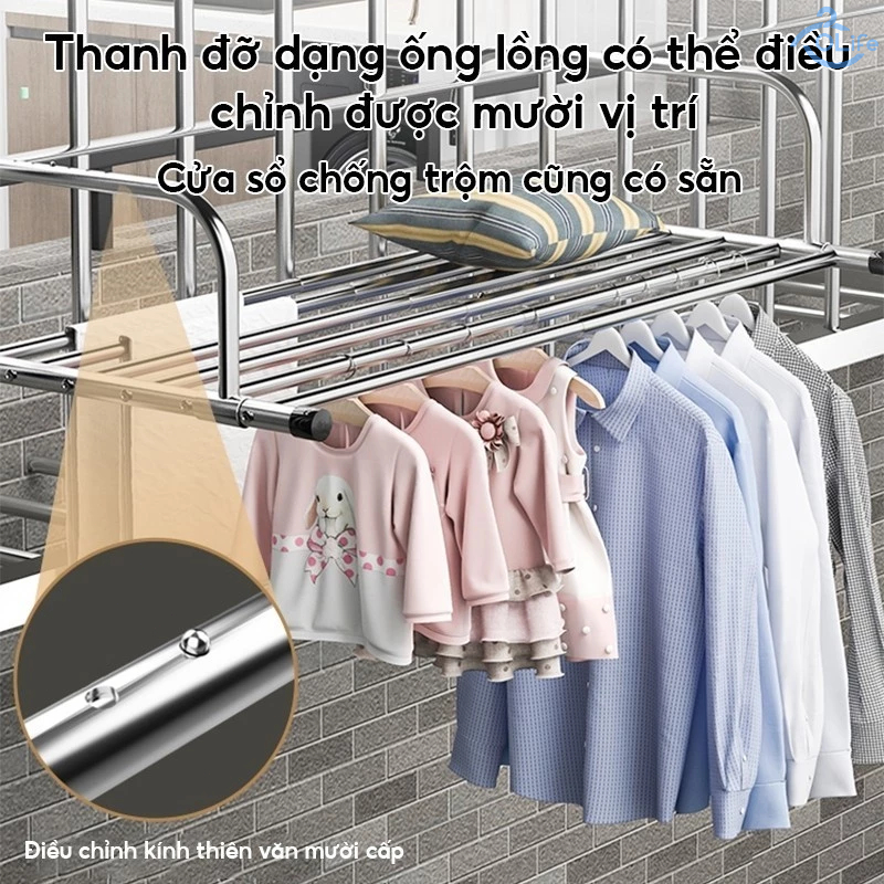 𝐎𝐥𝐢𝐟𝐞 Cây Treo Đồ Inox Giá Treo Ban Công Điều Chỉnh Được Thông Giá Treo Quần Áo Không Cần Đục Lỗ
