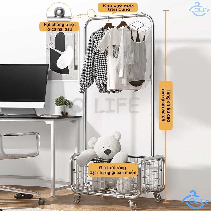 𝐎𝐥𝐢𝐟𝐞 Giá Treo Quần Áo Thể Kệ Treo Quần Áo Thời Trang Giỏ Đựng Đồ Giá Treo Đồ Có Thể Di Chuyển
