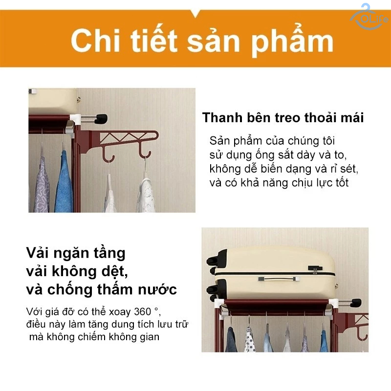 𝐎𝐥𝐢𝐟𝐞 Kệ Tích Hợp Đa Năng Giá Treo Áo Phòng Ngủ Giá Treo Quần Áo Chắc Chắn Tiện Lợi
