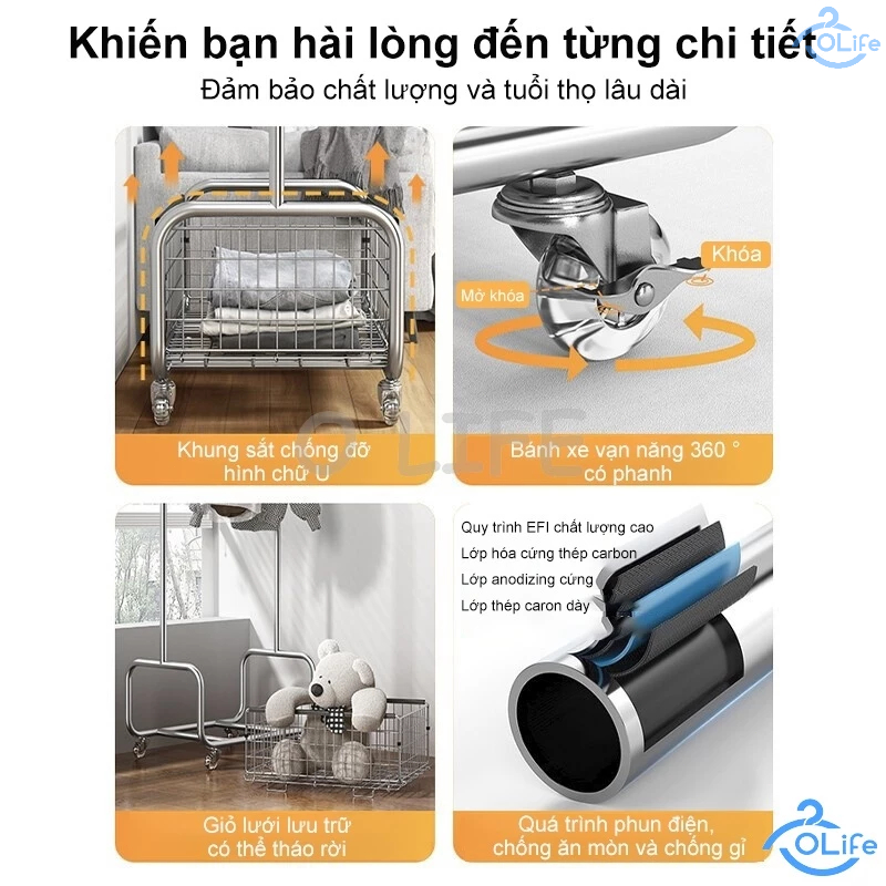 𝐎𝐥𝐢𝐟𝐞 Giá Treo Quần Áo Thể Kệ Treo Quần Áo Thời Trang Giỏ Đựng Đồ Giá Treo Đồ Có Thể Di Chuyển