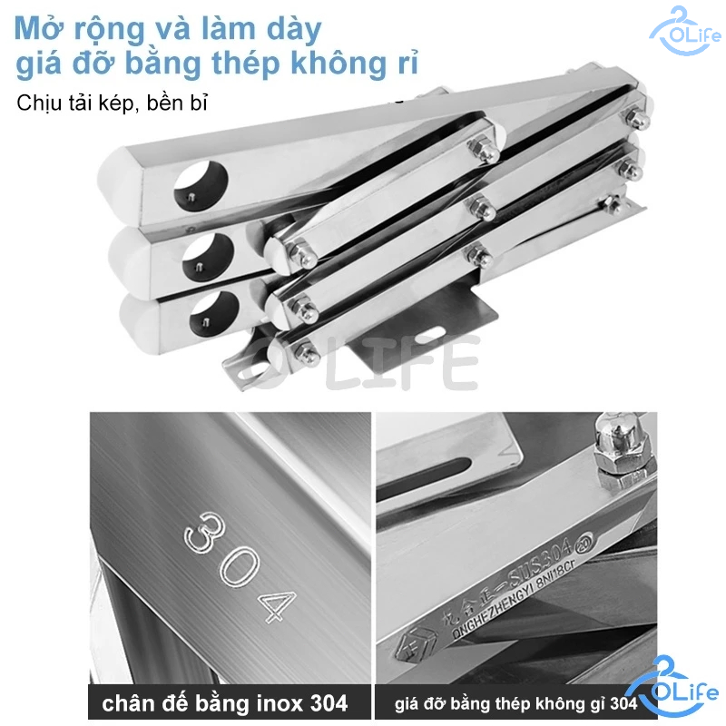 𝐎𝐥𝐢𝐟𝐞 Giàn Phơi Thông Minh Treo Tường Giá Phơi Quần Áo Gấp Gọn Sào Treo Quần Áo Inox 304