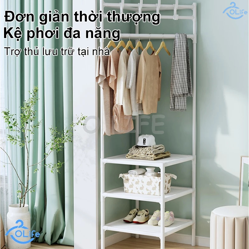 𝐎𝐥𝐢𝐟𝐞 Kệ Góc Tường Phòng Ngủ Giá Treo Áo Kệ Chữ V Đa Năng Kệ Treo Quần Áo Đen/ Trắng