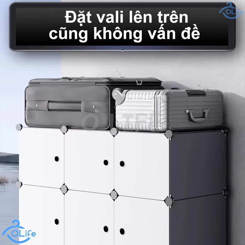 𝐎𝐥𝐢𝐟𝐞 Tủ Đựng Quần Áo Nhựa Cài Đặt Không Cần Công Cụ Tủ Áo Quần Xám Chống Bụi Bẩn Và Mài Mòn