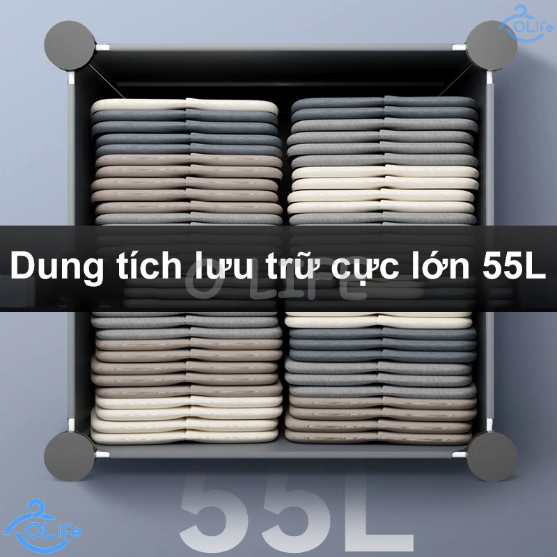 𝐎𝐥𝐢𝐟𝐞 Tủ Đựng Quần Áo Nhựa Cài Đặt Không Cần Công Cụ Tủ Áo Quần Xám Chống Bụi Bẩn Và Mài Mòn